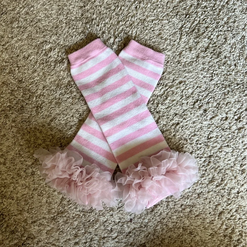 Baby Girl Pink & White Ruffle Leg Warmers